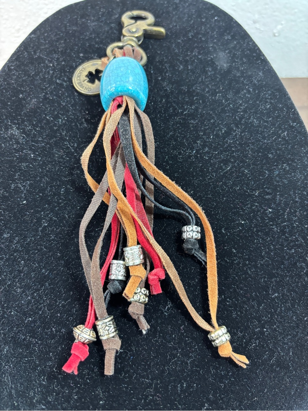 Lucky Brand Multicolor Suede Tassel Keychain with Turquoise Bead